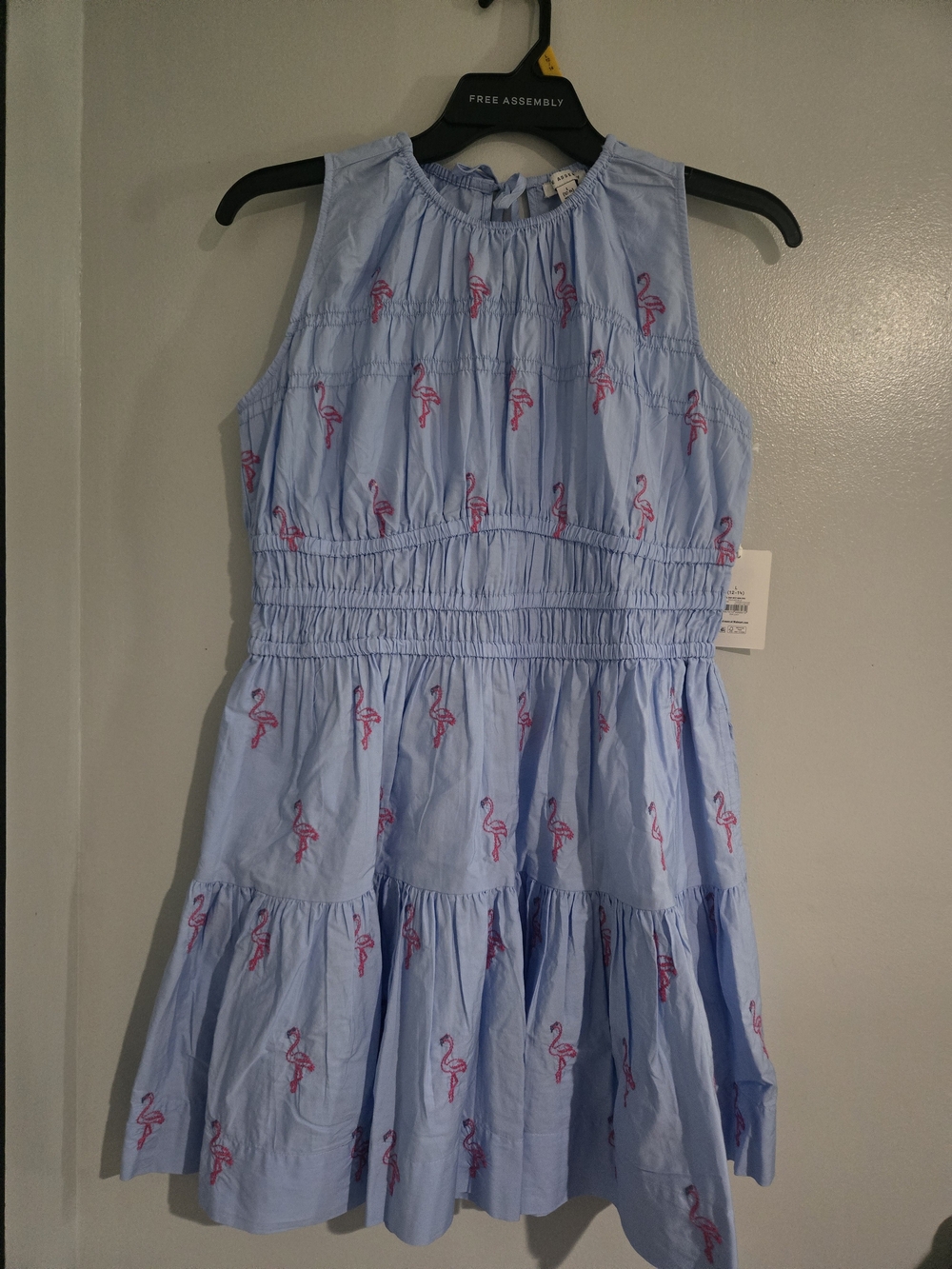 Sleeveless Light Blue Flamingo Embroidered Midi Dress